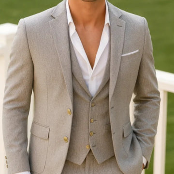 Men's Three Piece Casual Flat Neck Suit With Intelligent Breathability, Suitable For Work Or Wedding