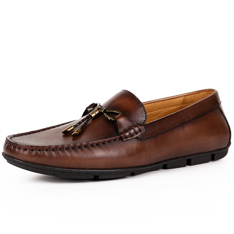 Handmade Shoes British Casual Slip-on Leather Toe Layer Cowhide