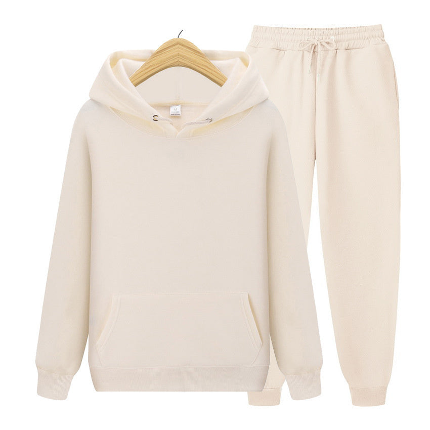 Men's Sports Ribbed Cuffs Hem Hooded Solid Color Pullover Sweater Set