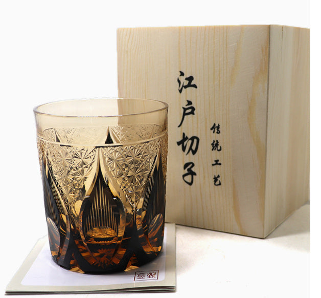 Jinzhi Japanese-style Jianghu Crystal Glass Rewell Cup Hand Carved Whiskey Shot Glass Retro