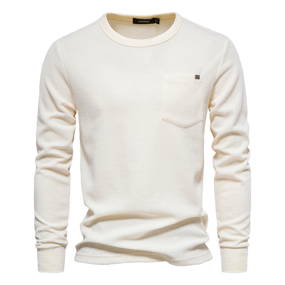 Men's Round Neck Pocket Waffle Long Sleeve Top
