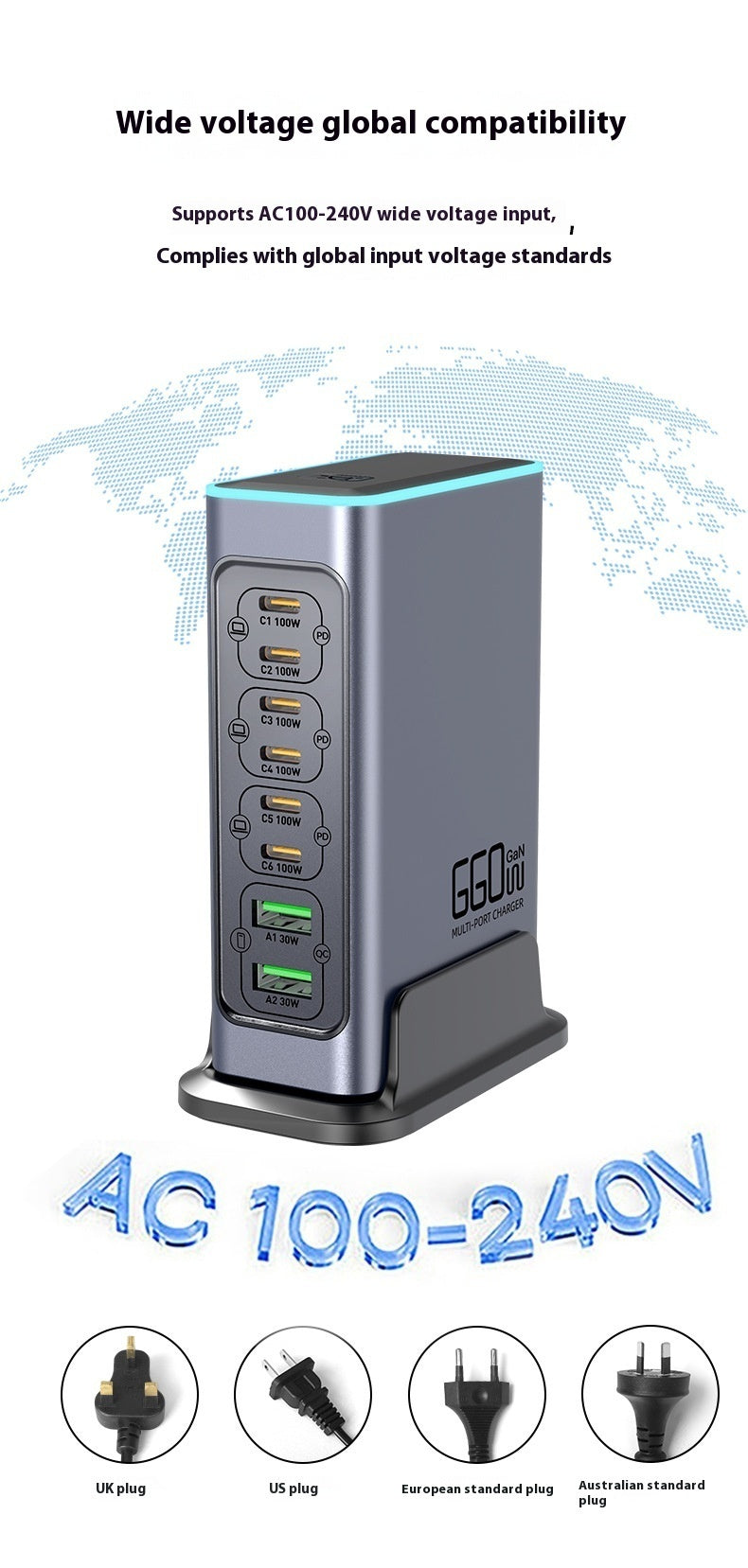 Popular High-end 660W Gallium Nitride Charger Fast Charging Head Mobile Phone Tablet Multi-port Desktop