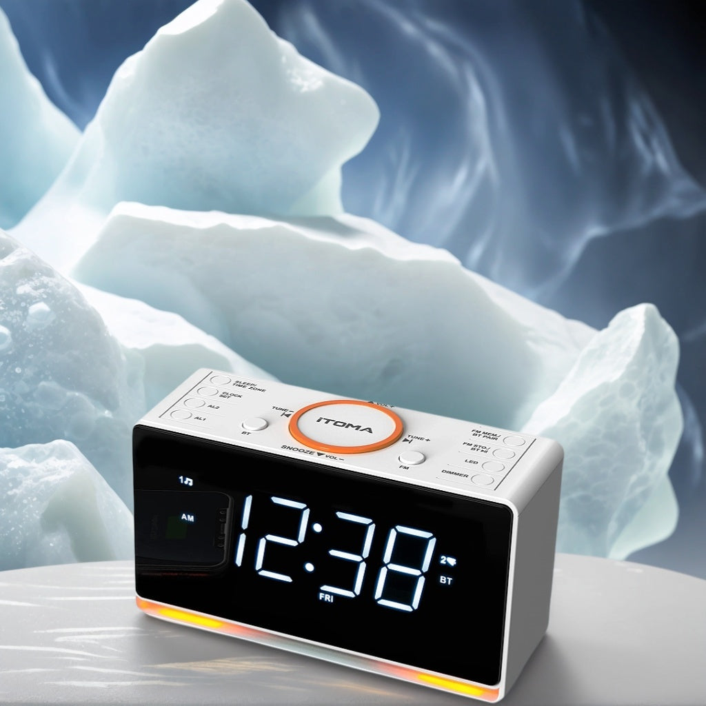 1pc White LED Alarm Clock Radio With Wireless Speaker, FM Radio, Dual Alarm And USB Charger , Bedside Desk Clock With Adjustable Dimmer And Night Light