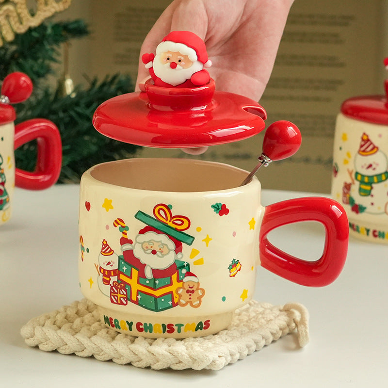 Good-looking Christmas Ceramic Cup With Lid Home Cartoon Cute