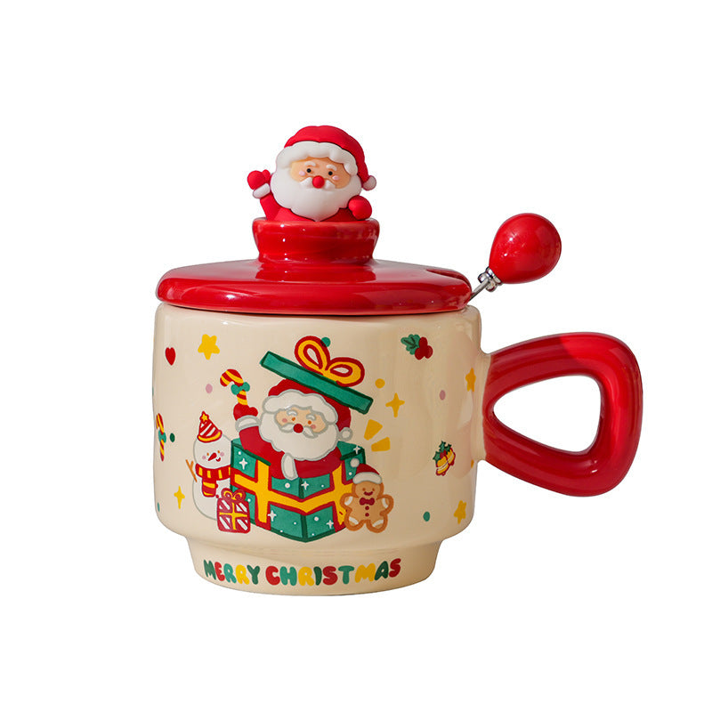 Good-looking Christmas Ceramic Cup With Lid Home Cartoon Cute