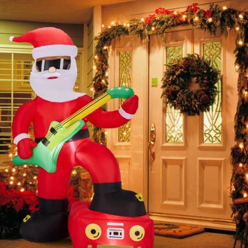 5FT Black Guitar Old Man, 4 LED 210D Polyester Christmas Inflatable Decoration, 12V,1000mA US Standard