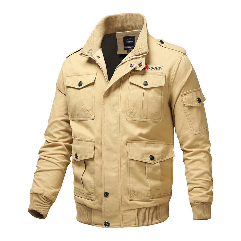 Korean Style Cotton Washed Plus Size Men's Stand-up Collar Casual Jacket