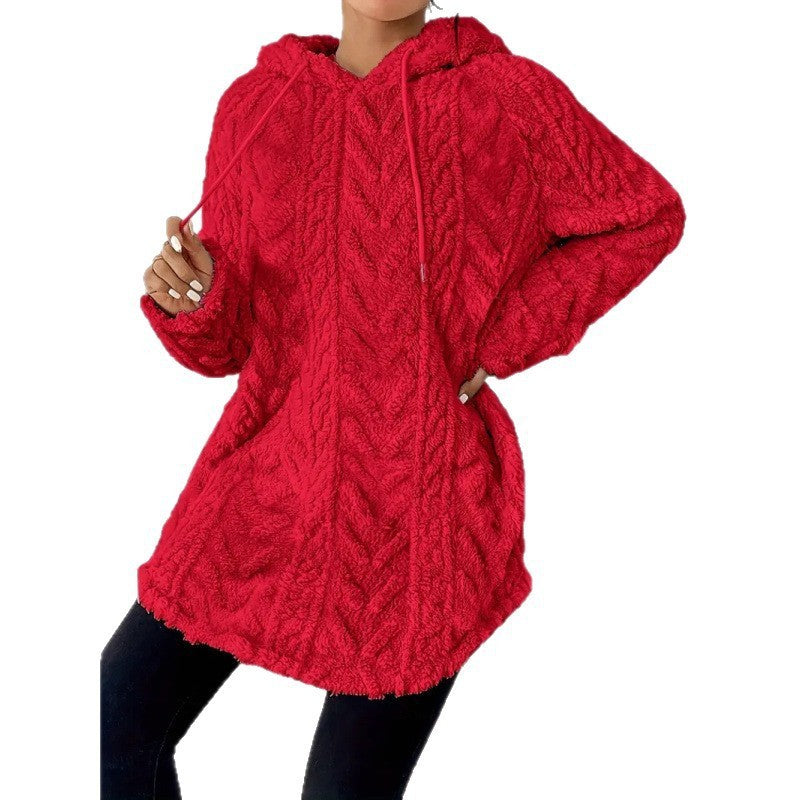 Women's Polyester Hooded Knitted Long Sweater