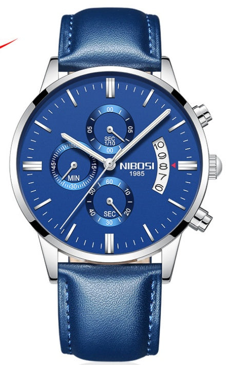 Solid steel belt men's watch waterproof coated glass luminous three-eye 6-pin quartz watch