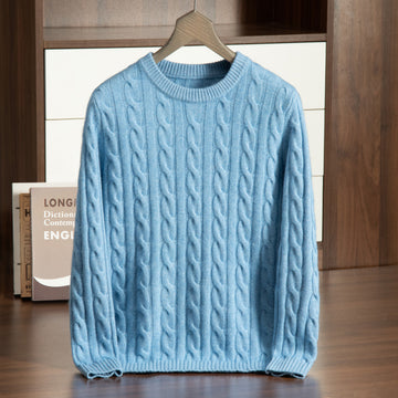 Pure Cashmere Shirt Men's Round Neck Three-strand Thickening