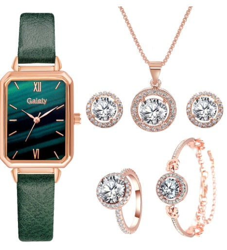 Korean Version Trend Square Head Green Plate Watch Set