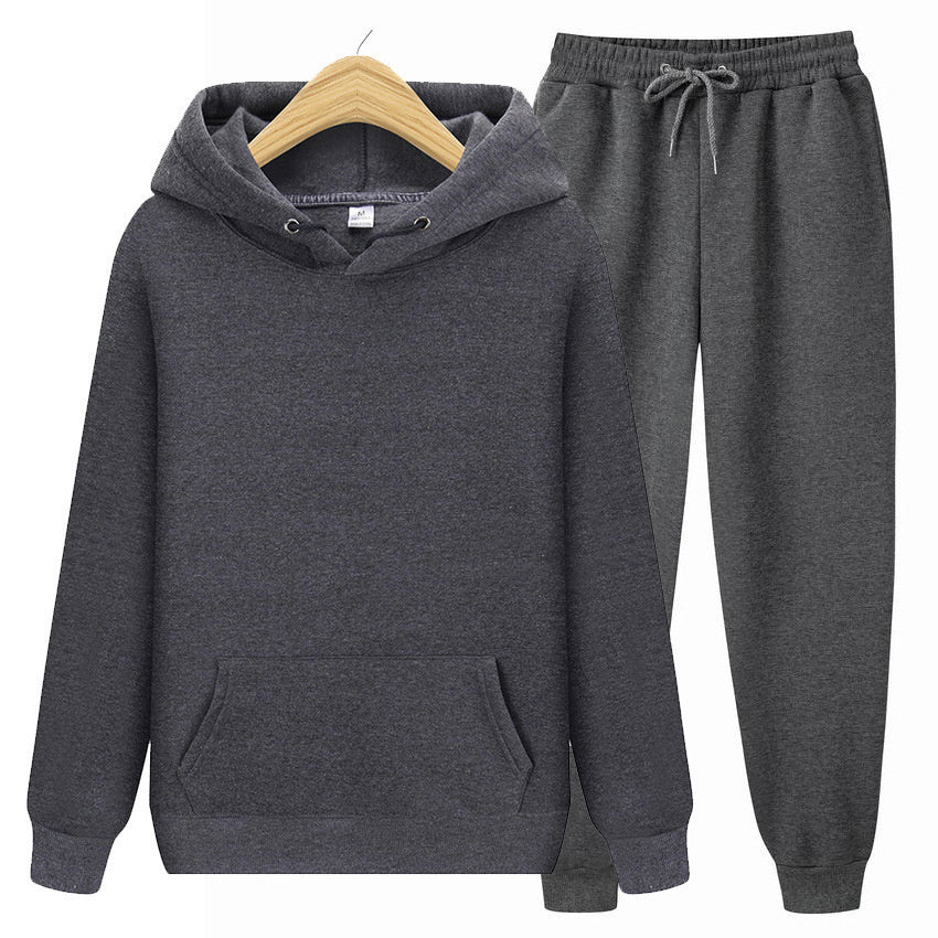 Men's Sports Ribbed Cuffs Hem Hooded Solid Color Pullover Sweater Set