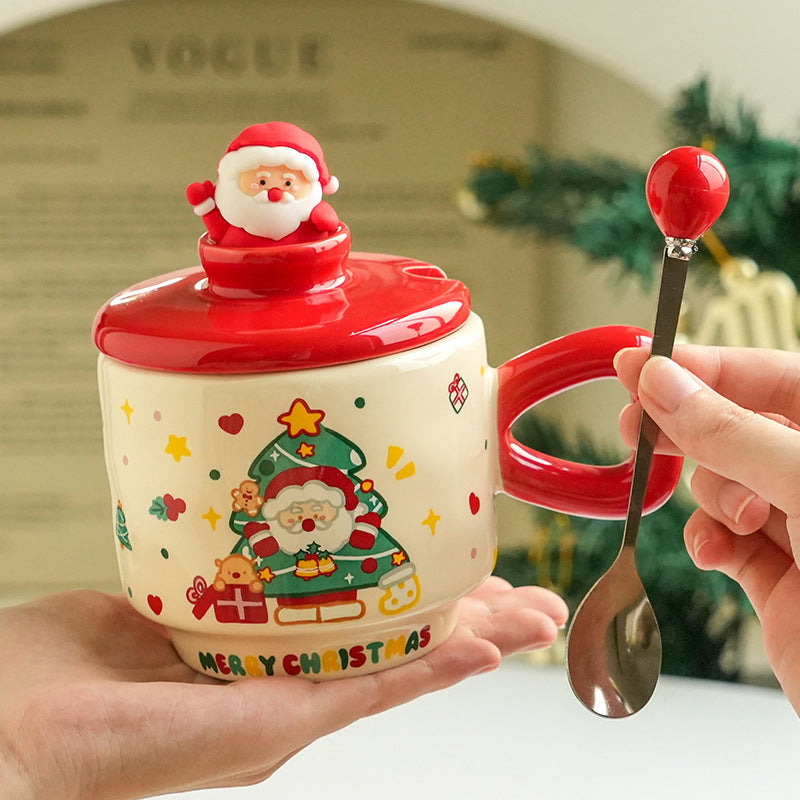 Good-looking Christmas Ceramic Cup With Lid Home Cartoon Cute