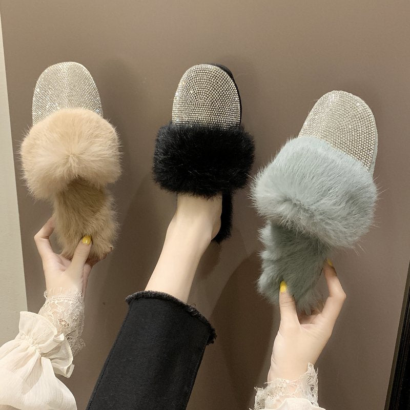 Women's Autumn And Winter New Style Diamond Wool Slippers