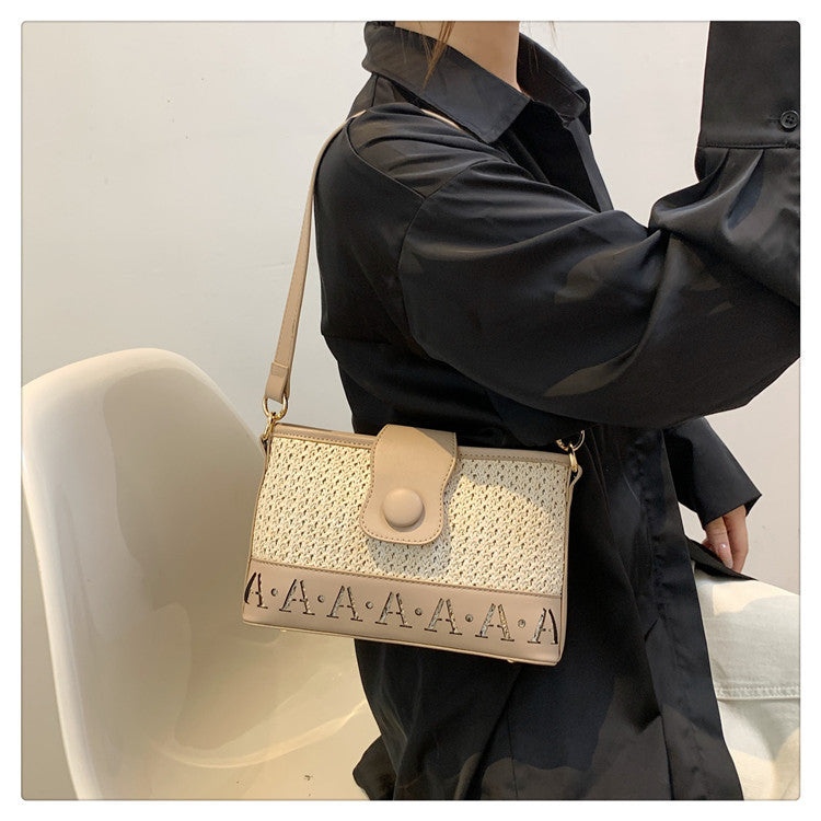 Summer Fashion Woven Female Niche Korean Style Advanced Texture Letters Hollow Shoulder Bag