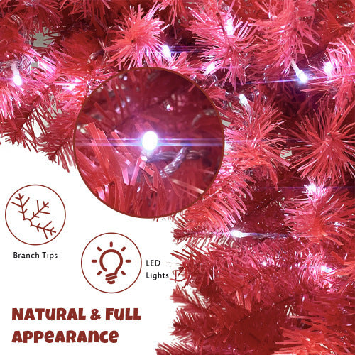 6FT Hinged Fir Artificial Fir Bent Top Christmas Tree, Xmas Tree Bendable Santa Hat Style Christmas Tree Holiday Decoration,1250  Branch Tips, 300 LED Lights X-mas