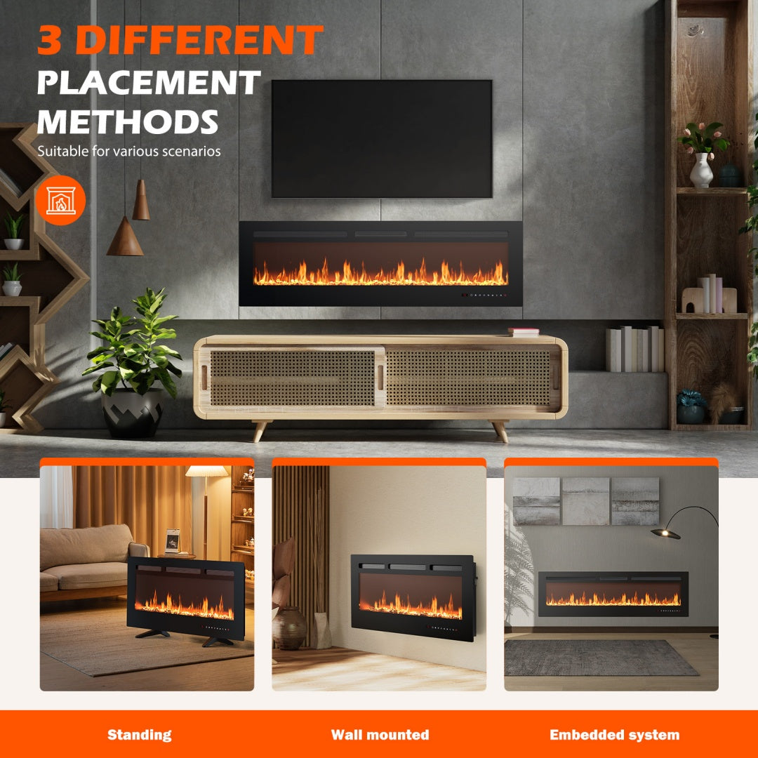 Electric Fireplace, 1500W-750W Wall Mount Or Recessed Fireplace Insert And Freestanding, Electric Fireplace Heater With Remote Control