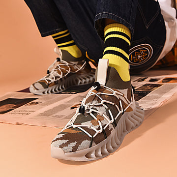 Fashionable Men's Leather Shock Absorbing Lightweight Sneakers