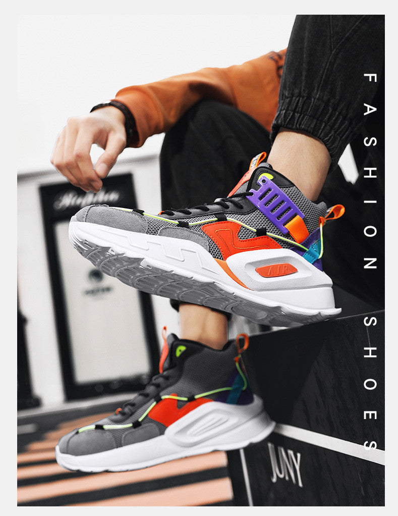Daddy Shoes Men'S High Top New High Permeability Sports Casual Shoes Color Matching Fashion Men'S Shoes