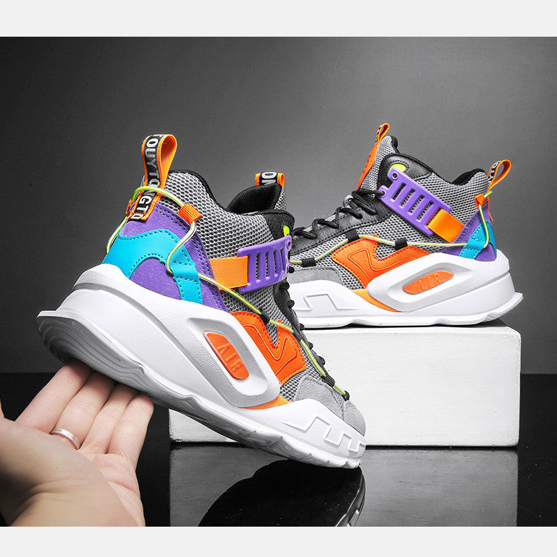 Daddy Shoes Men'S High Top New High Permeability Sports Casual Shoes Color Matching Fashion Men'S Shoes