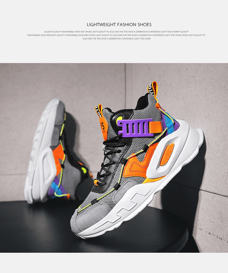 Daddy Shoes Men'S High Top New High Permeability Sports Casual Shoes Color Matching Fashion Men'S Shoes