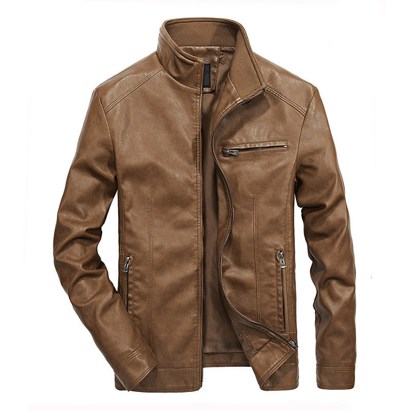 Men's Motorcycle Washed PU Leather Stand-collar Jacket