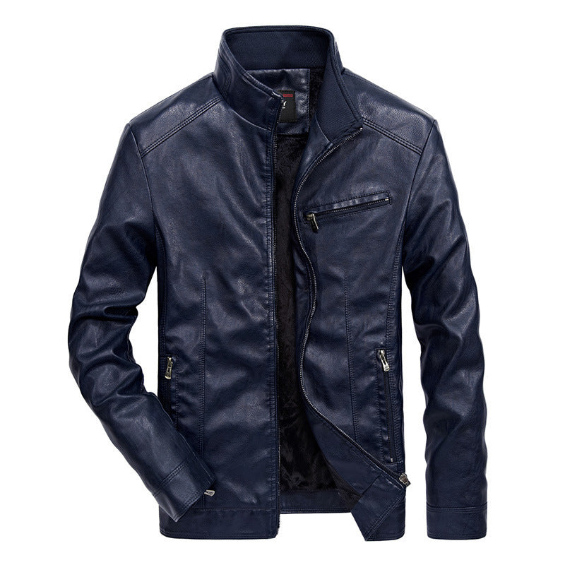 Men's Motorcycle Washed PU Leather Stand-collar Jacket