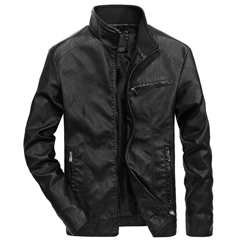Men's Motorcycle Washed PU Leather Stand-collar Jacket
