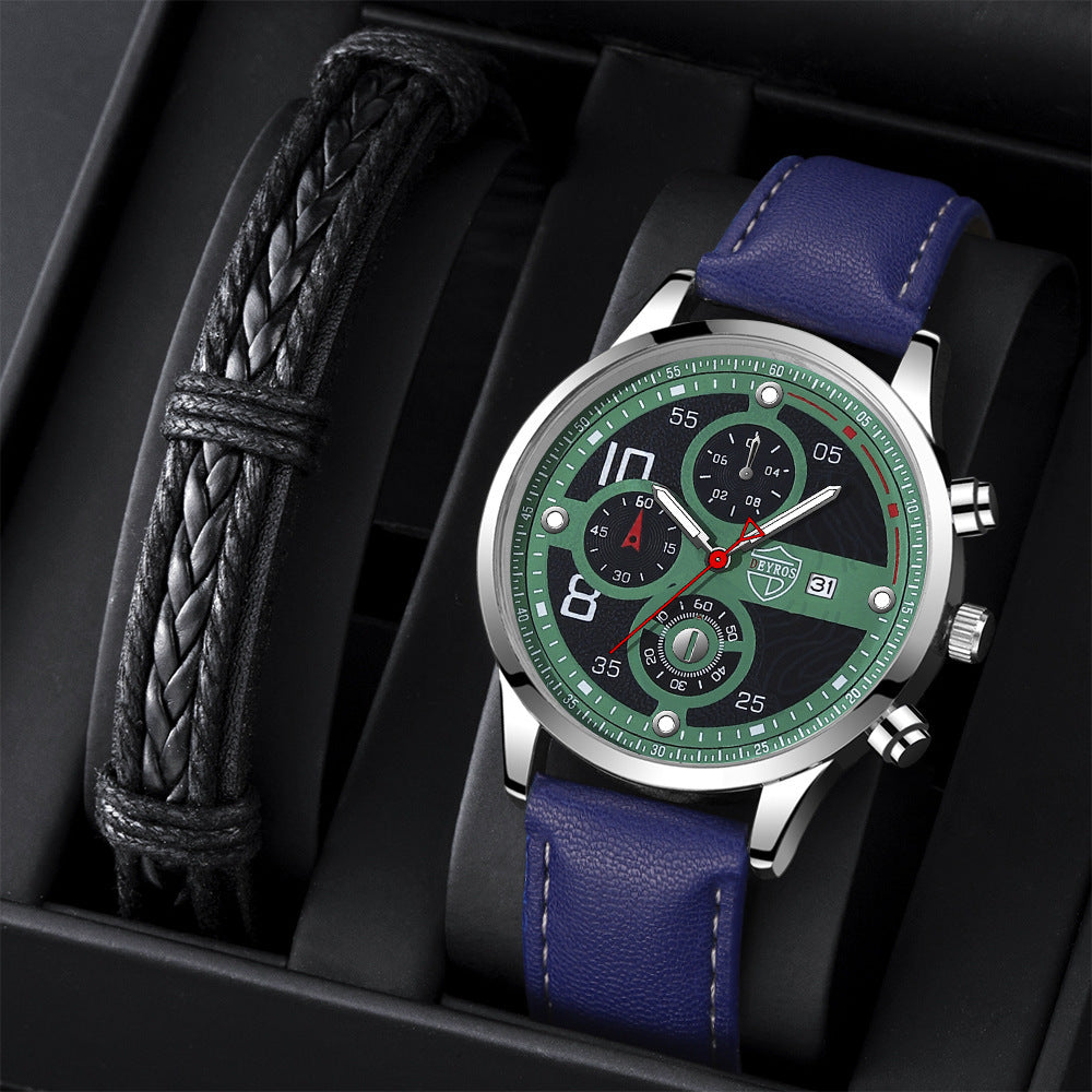 Men's Calendar Quartz Leather Strap Luminous Watch