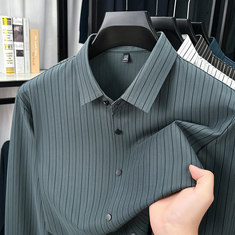 Spring And Autumn New Vertical Striped Shirt Men