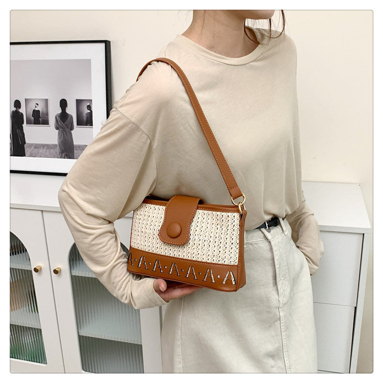 Summer Fashion Woven Female Niche Korean Style Advanced Texture Letters Hollow Shoulder Bag