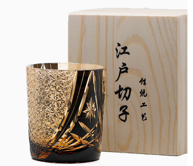 Jinzhi Japanese-style Jianghu Crystal Glass Rewell Cup Hand Carved Whiskey Shot Glass Retro