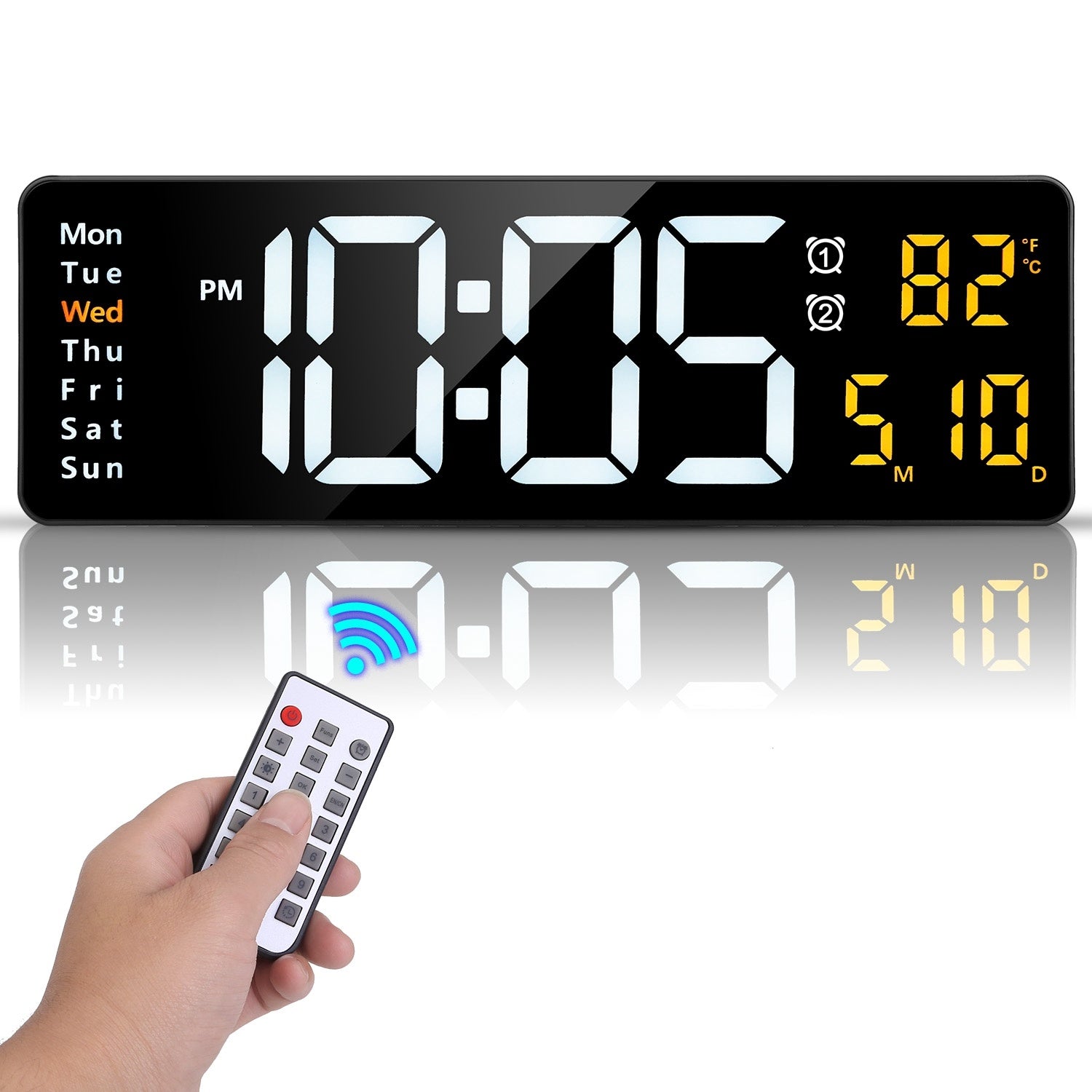 15.7in LED Digital Wall Clock With Remote Control 10 Level Brightness 3 Alarm Settings 12-24Hr Format Timing Countdown Temperature Calendar Display Decorative Clock For Office Home