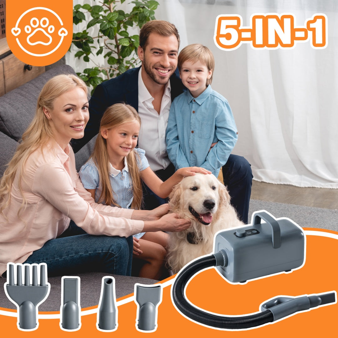 1550W High Velocity Pet Blow Dryer With Heater For Grooming, Speed Temperature Adjustable Dog Blower Grooming Dryer With 4 Nozzles