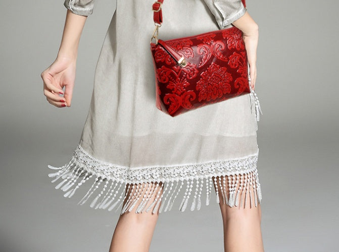 National wind embossed pure color mother bag six-piece rose women's Messenger bag