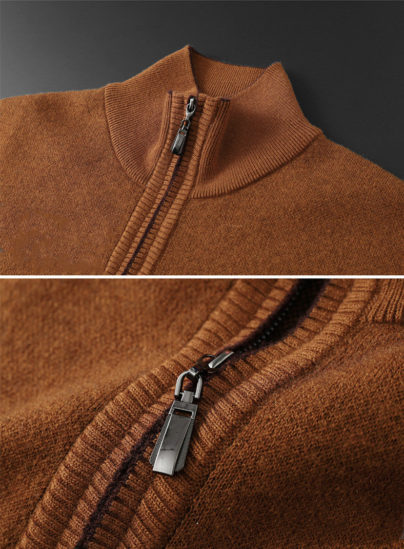 Casual Sweater Men's Thickened Warm Zipper Collar Sweater