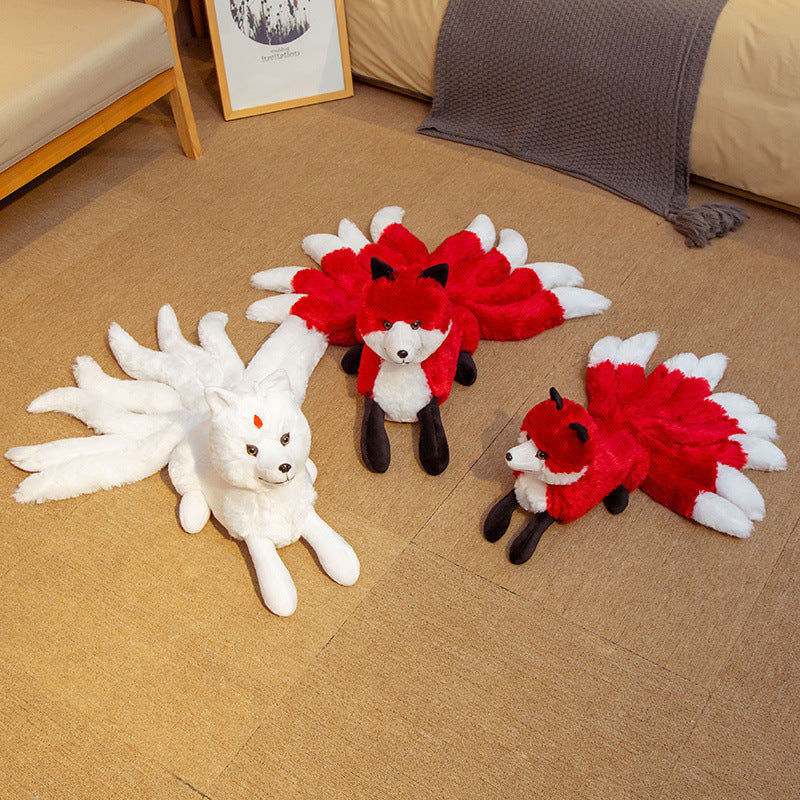Cartoon nine-tailed white fox doll