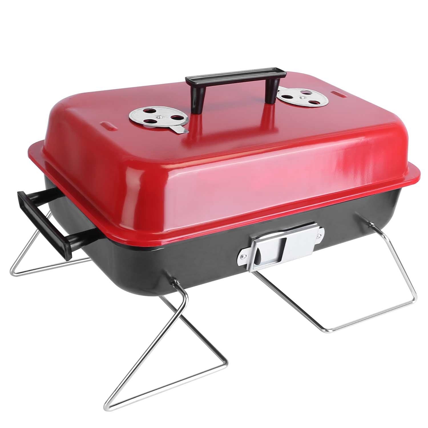 Portable Charcoal Grill Outdoor Tabletop Grill Small Barbecue Smoker Folding BBQ Grill With Lid For Camping Picnics Beach