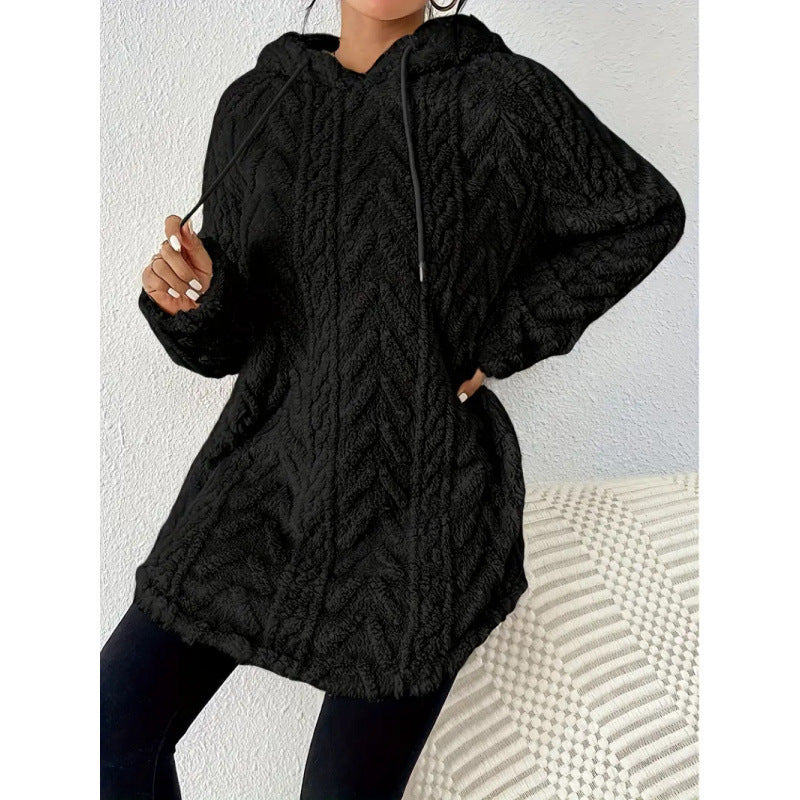 Women's Polyester Hooded Knitted Long Sweater
