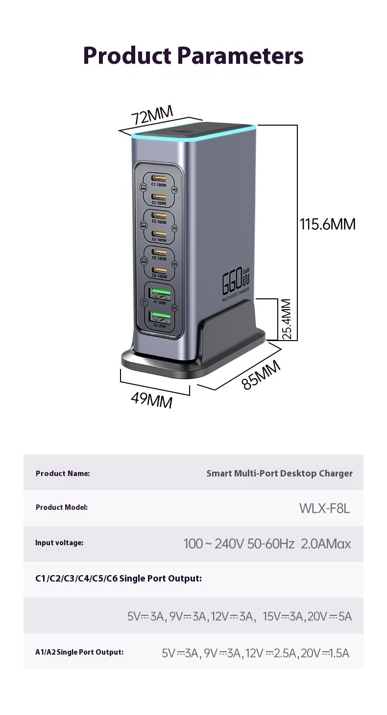 Popular High-end 660W Gallium Nitride Charger Fast Charging Head Mobile Phone Tablet Multi-port Desktop