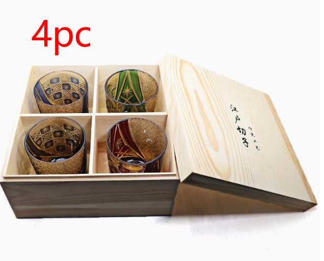 Jinzhi Japanese-style Jianghu Crystal Glass Rewell Cup Hand Carved Whiskey Shot Glass Retro