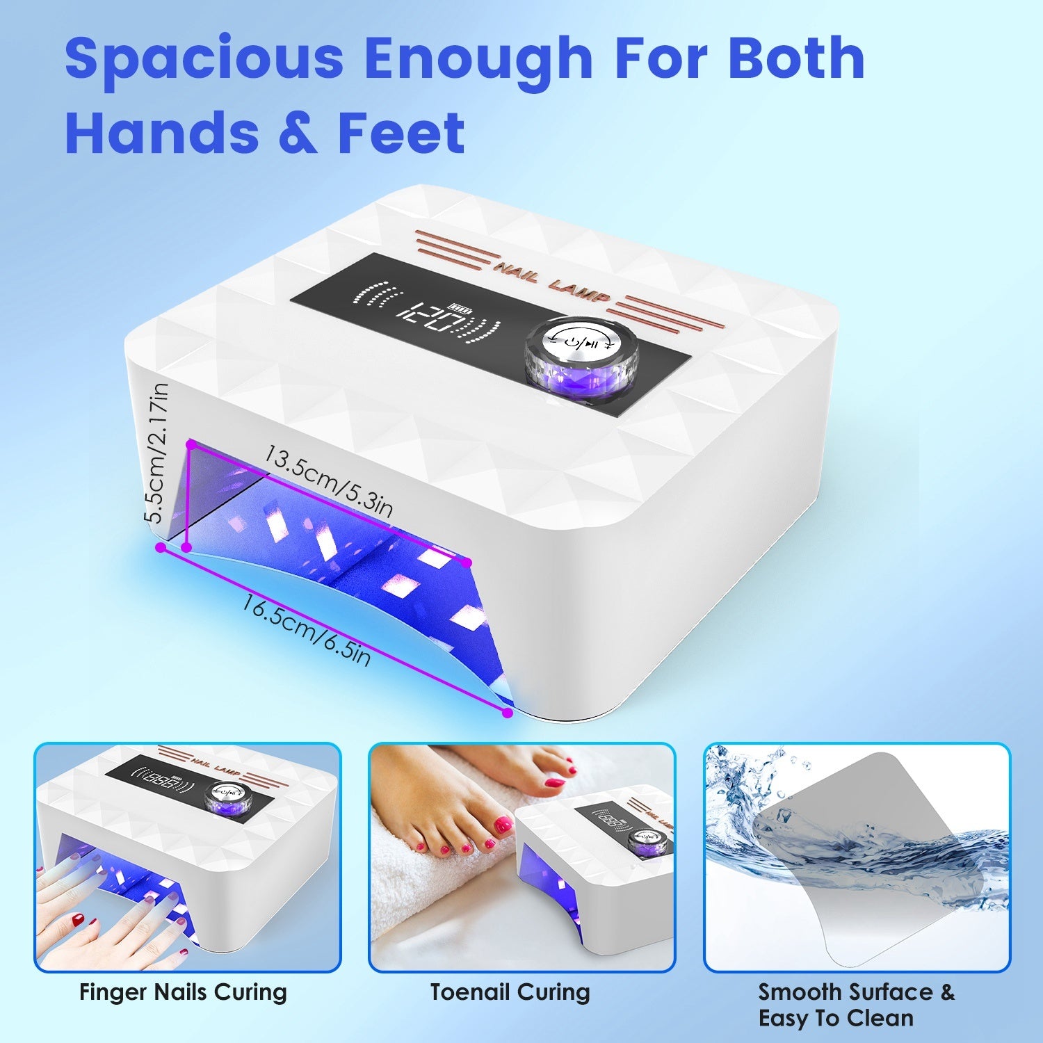 1Pc 120W Cordless UV Nail Lamp Rechargeable Gel Curing Lamp Gel Polish Light Nail Dryer With LED Display 1S To 120S Timer Settings 30 LED Beads For Salon And Home