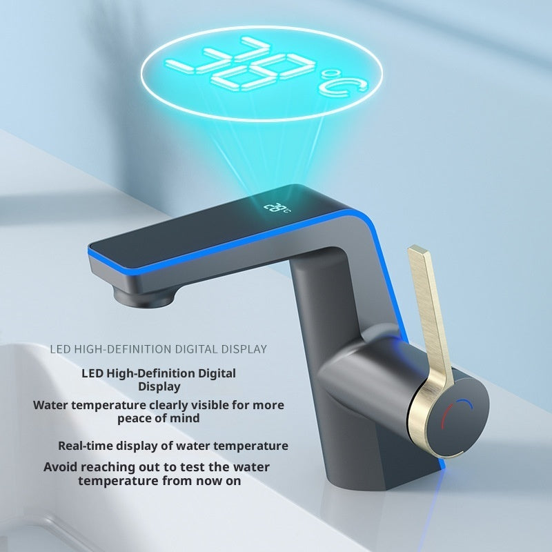 Intelligent Digital Display Water Temperature Icicle Water-cooled Tropical Ambience Light Basin Faucet Bathroom Household Faucet