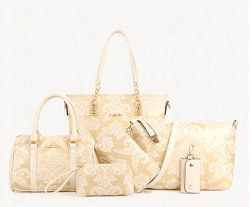 National wind embossed pure color mother bag six-piece rose women's Messenger bag