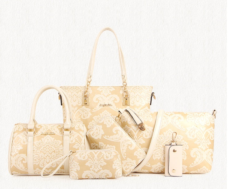 National wind embossed pure color mother bag six-piece rose women's Messenger bag