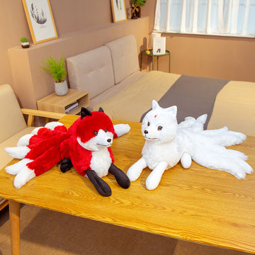 Cartoon nine-tailed white fox doll