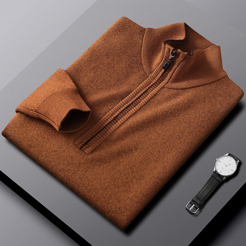 Casual Sweater Men's Thickened Warm Zipper Collar Sweater