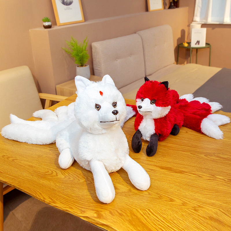 Cartoon nine-tailed white fox doll