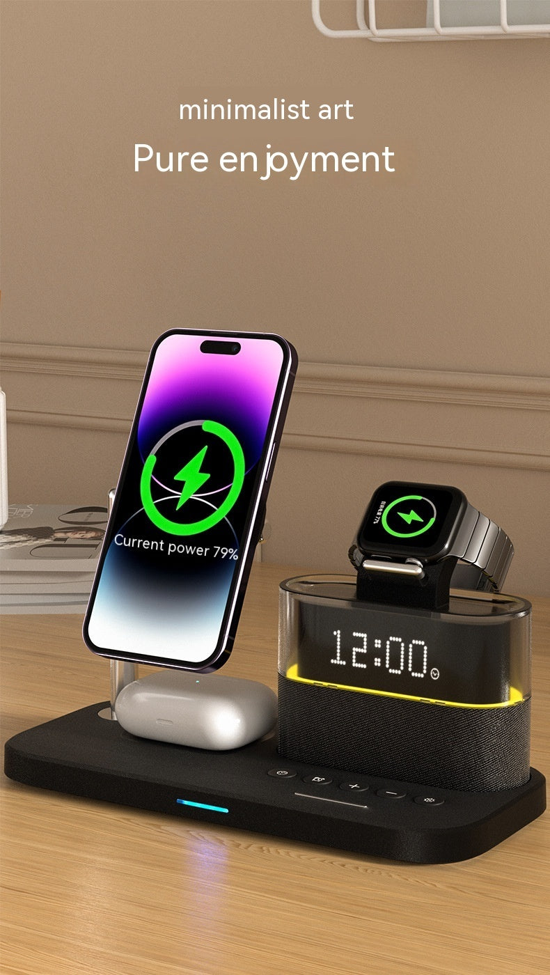 Magnetic Small Night Lamp Wireless Charger With Alarm Clock Three-in-one