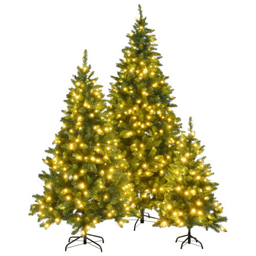 8FT, 6FT, 4FT Pre-Lit Green Pine Artificial Christmas Tree, Set Of 3 Hinged Xmas Trees With 820 Warm-Yellow LED Lights And 2539 Branch Tips, Holiday Decoration For Home,Office And Party